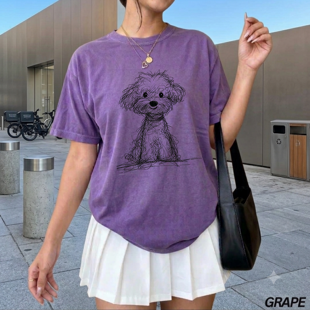 Cute Poodle Sketch T-Shirt, Dog Lover Gift Tee, Minimalist Puppy Art Shirt