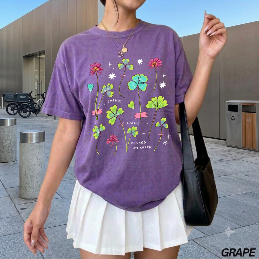 Lucky Clover Graphic Tee, Pastel Wildflower T-Shirt, Cute Aesthetic Four Leaf Clover Shirt, Retro Indie Apparel
