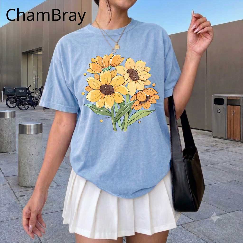 Vintage Sunflower Bouquet T-Shirt, Botanical Nature Lover T-Shirt, Cute Summer Nature Shirt