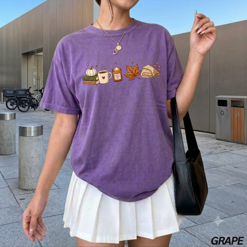 Cozier Fall Comfort Colors Shirt, Autumn Aesthetic T-shirt, Cute Pumpkin and Coffee Book Lover Tee