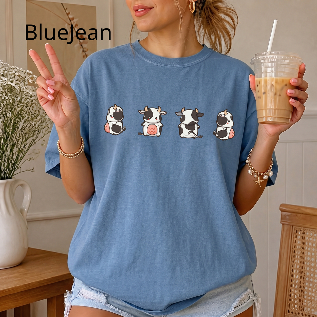 Kawaii Mini Cows Graphic Tee | Cute Chibi Cow Shirt for Animal Lovers | Cute Farm Shirt