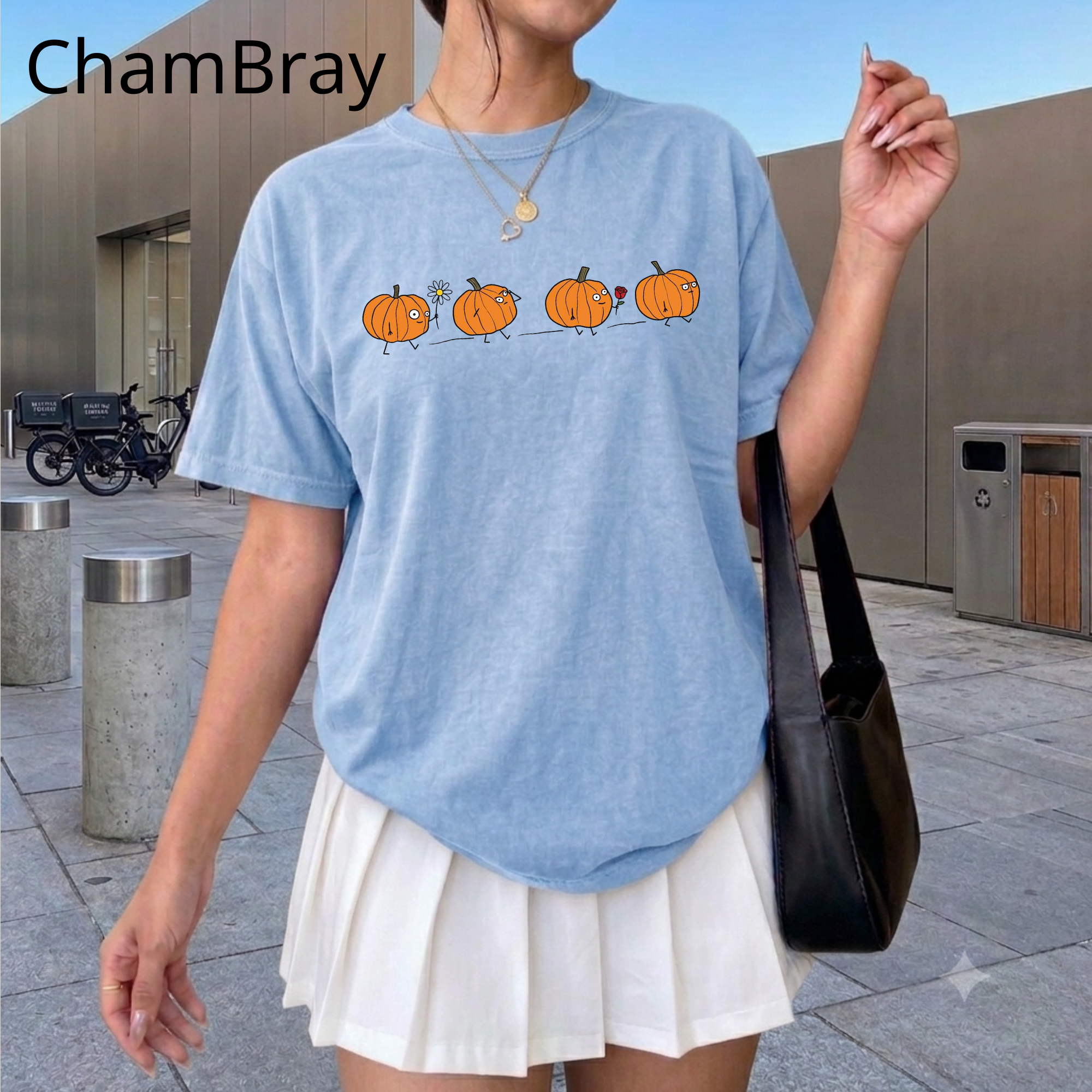 Cute Pumpkin Parade Comfort Colors T-Shirt — Cute Minimal Halloween Pumpkin Tee, Fall Aesthetic Graphic Tee