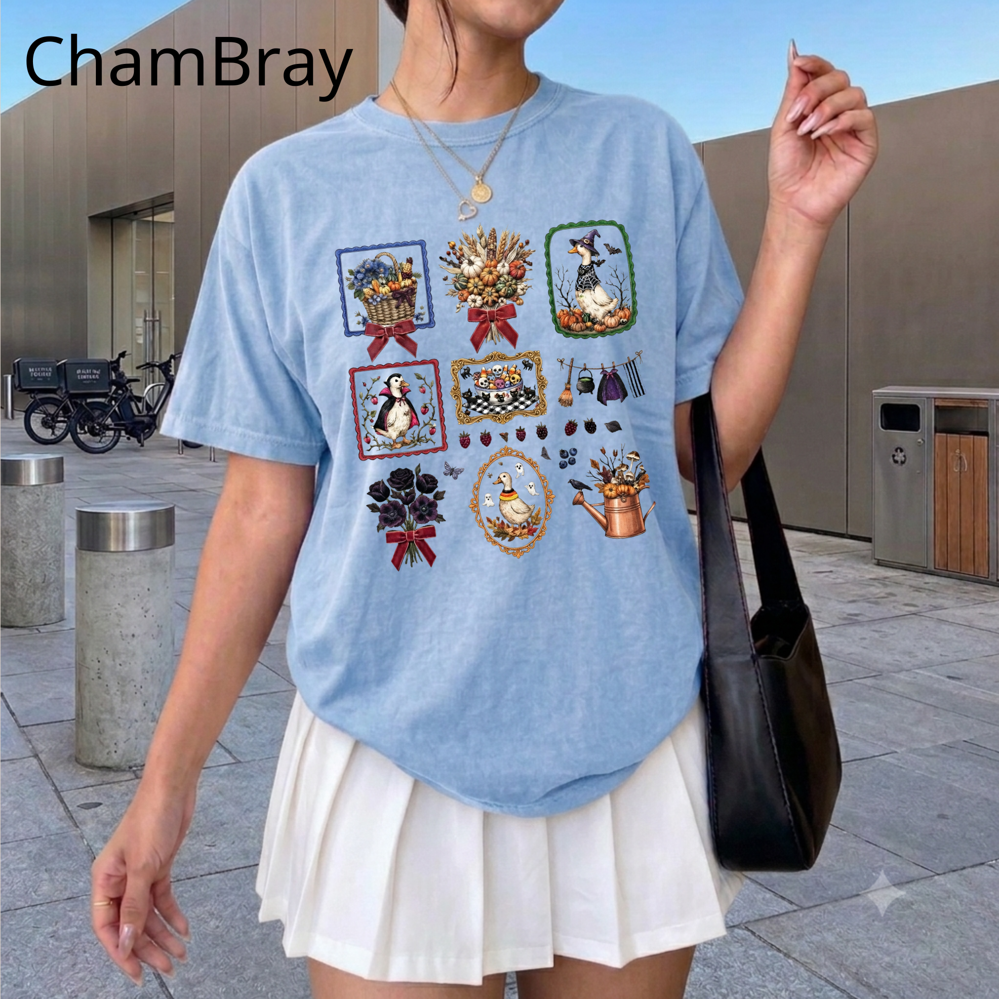 Vintage Halloween Duck Graphic T-Shirt - Spooky Autumn Fall Season Crewneck Tee — Garden Collage Tee