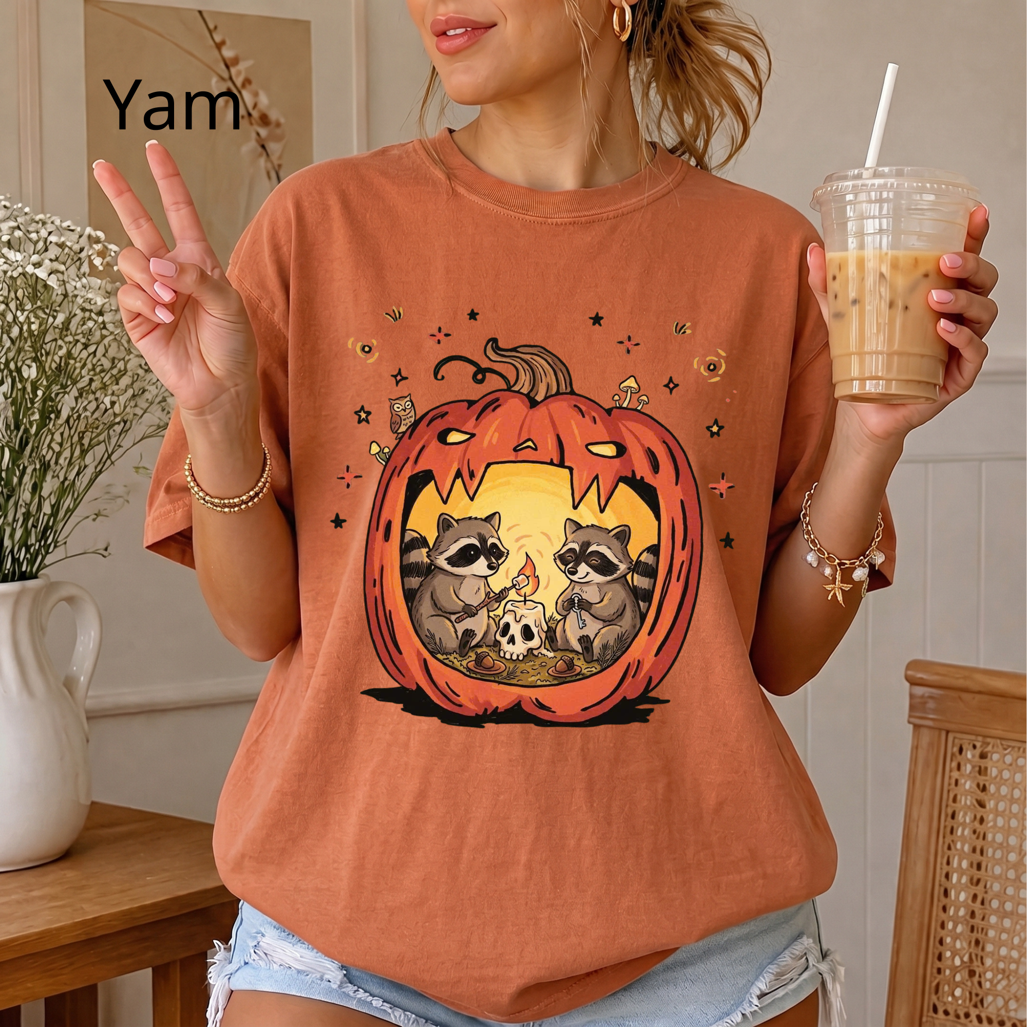 Raccoon Pumpkin Halloween Shirt, Spooky Season Comfort Colors T-Shirt, Cute Autumn Animal Graphic Tee