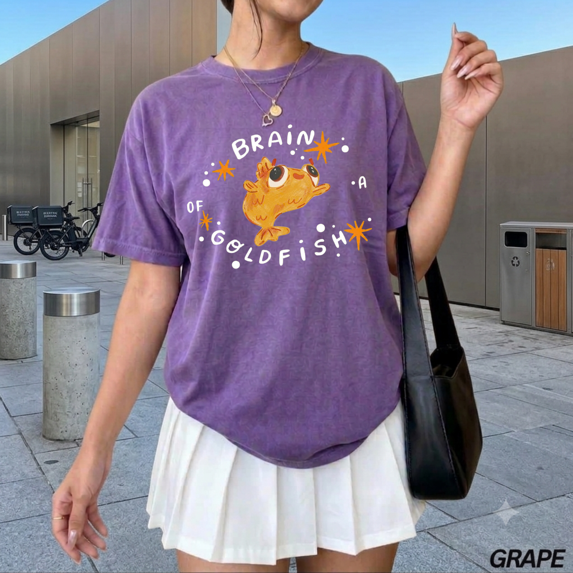 Brain of a Goldfish Cute Graphic Tee, Funny Fish T-Shirt, Aesthetic Retro Casual Cotton Shirt