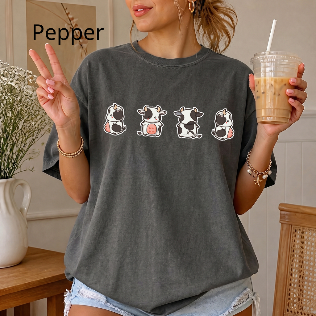 Kawaii Mini Cows Graphic Tee | Cute Chibi Cow Shirt for Animal Lovers | Cute Farm Shirt
