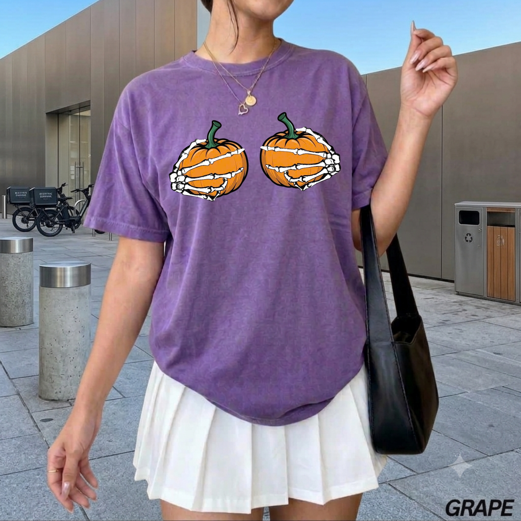 Spooky Season Pumpkin T-Shirt, Skeleton Hands Holding Pumpkins Graphic Tee, Cute Halloween Comfort Colors Shirt