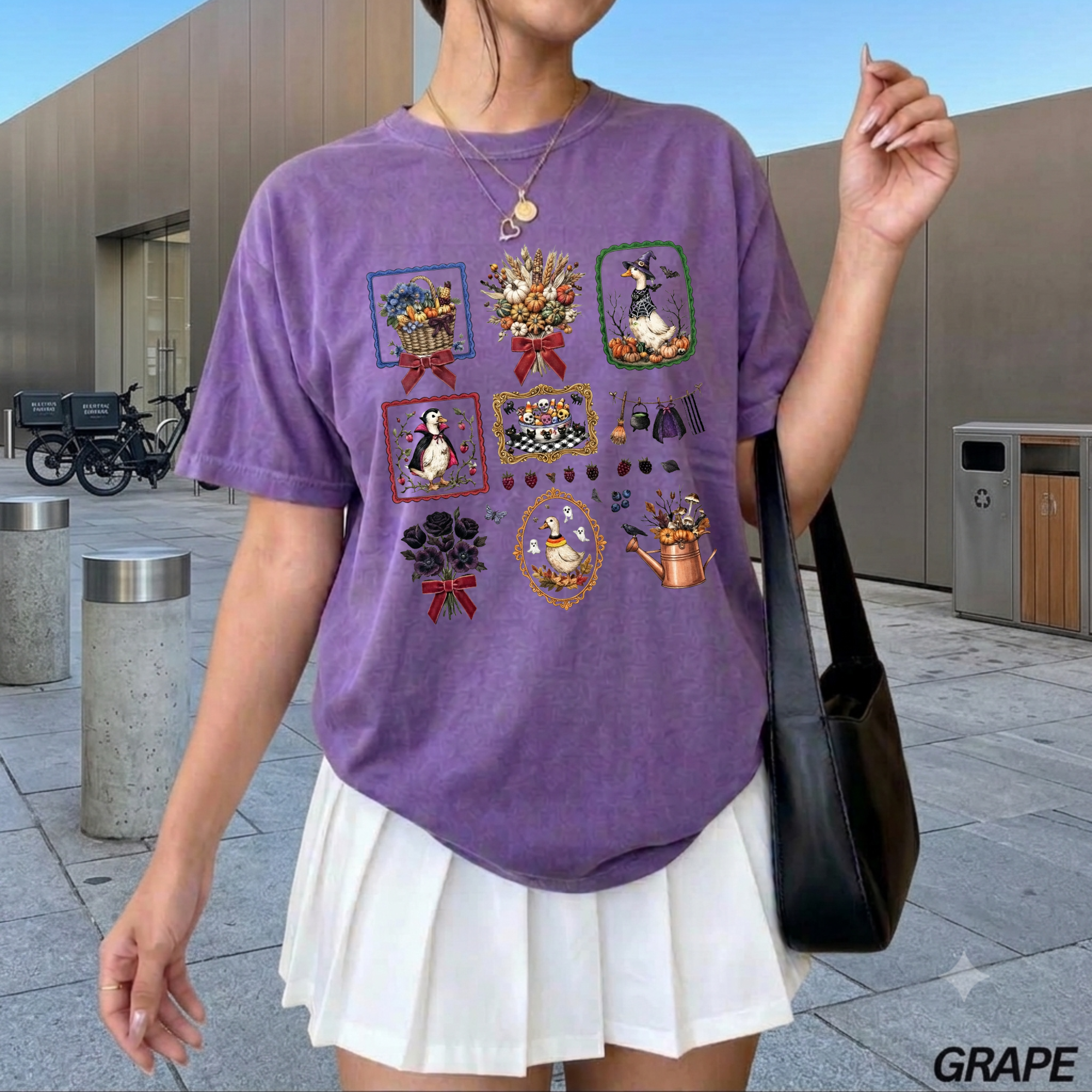 Vintage Halloween Duck Graphic T-Shirt - Spooky Autumn Fall Season Crewneck Tee — Garden Collage Tee