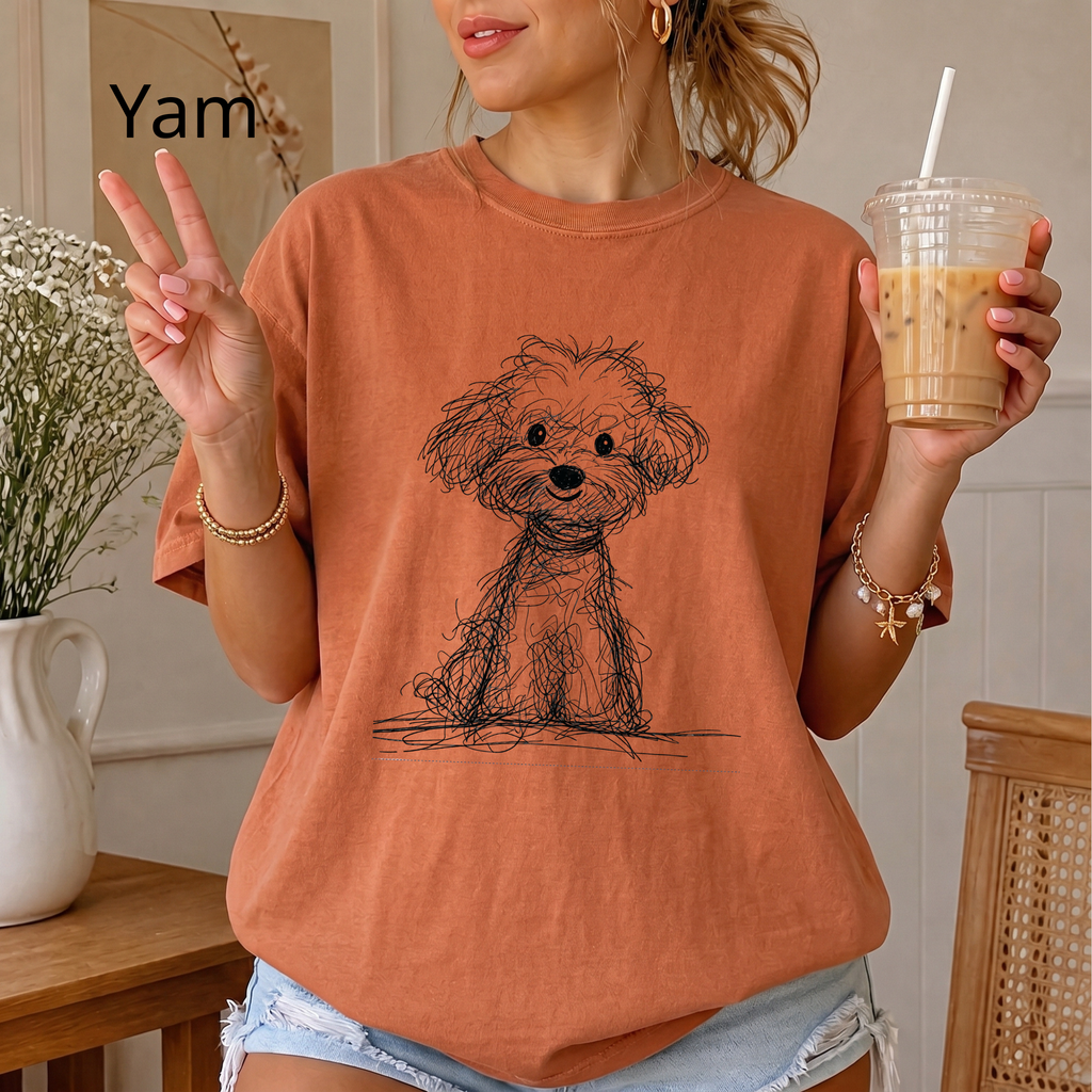 Cute Poodle Sketch T-Shirt, Dog Lover Gift Tee, Minimalist Puppy Art Shirt