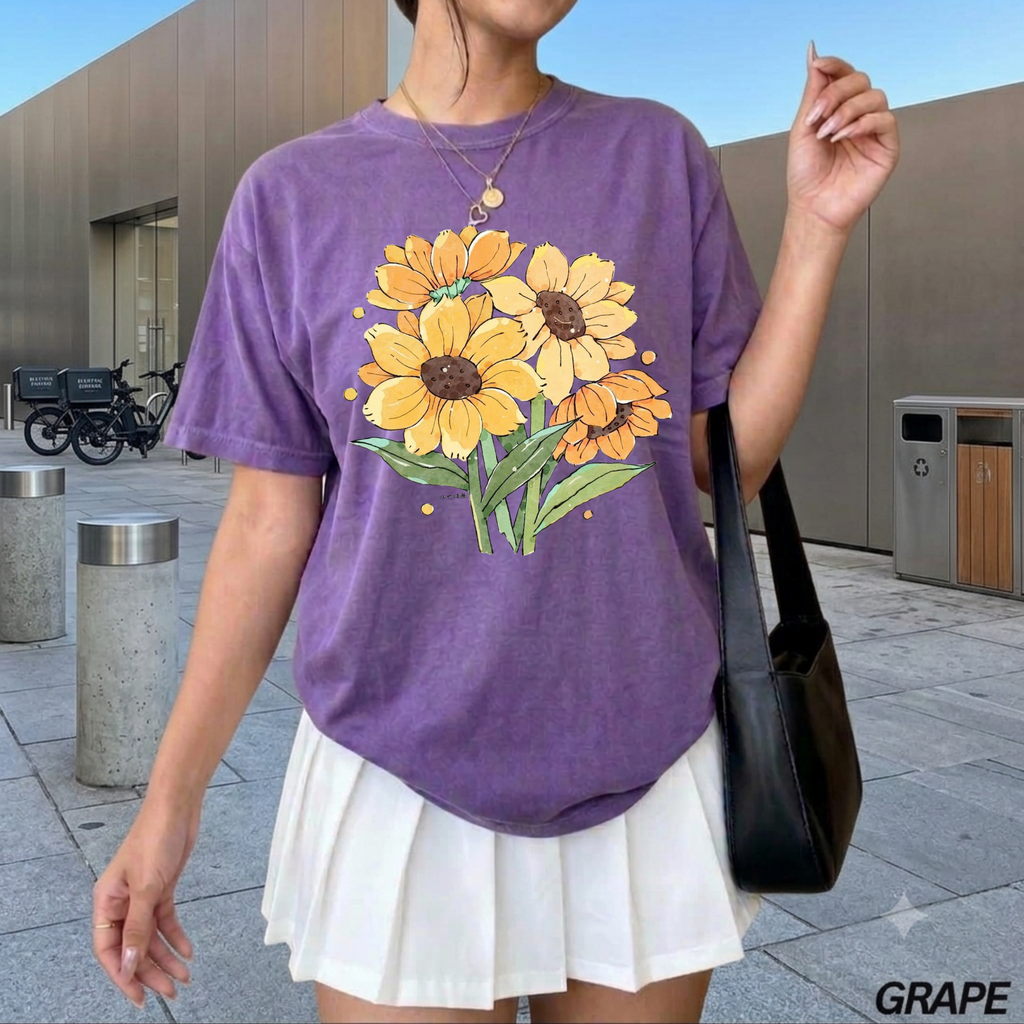 Vintage Sunflower Bouquet T-Shirt, Botanical Nature Lover T-Shirt, Cute Summer Nature Shirt