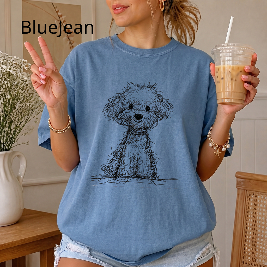 Cute Poodle Sketch T-Shirt, Dog Lover Gift Tee, Minimalist Puppy Art Shirt