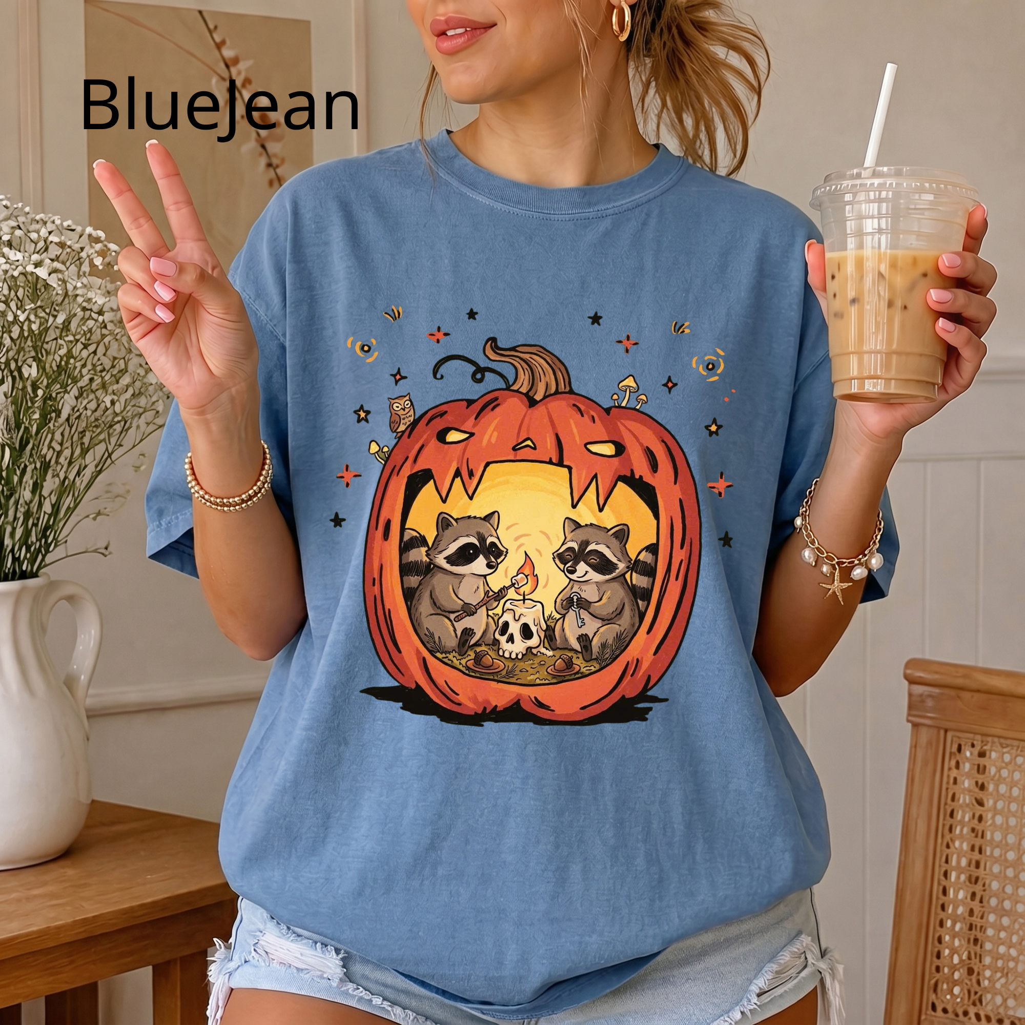 Raccoon Pumpkin Halloween Shirt, Spooky Season Comfort Colors T-Shirt, Cute Autumn Animal Graphic Tee