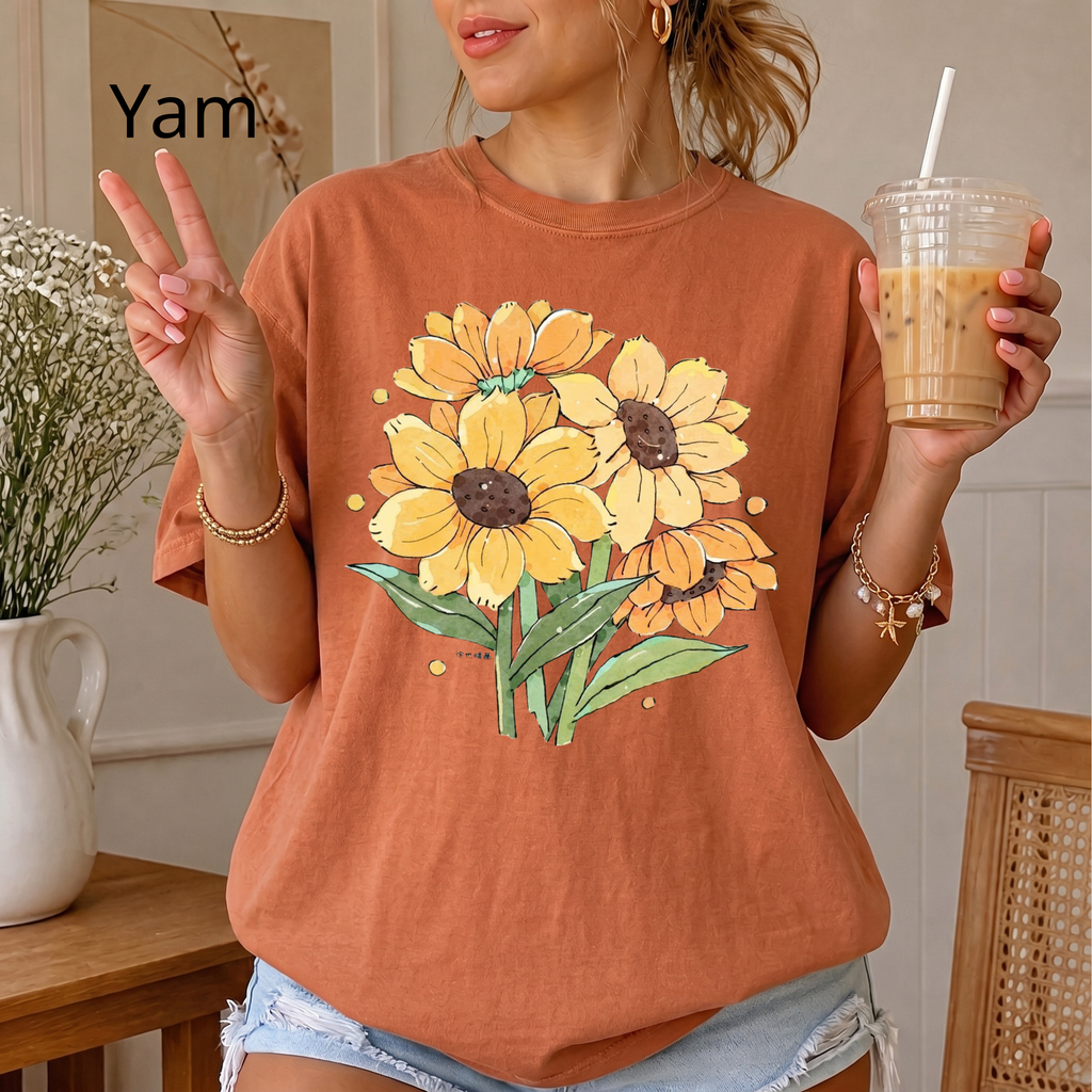 Vintage Sunflower Bouquet T-Shirt, Botanical Nature Lover T-Shirt, Cute Summer Nature Shirt
