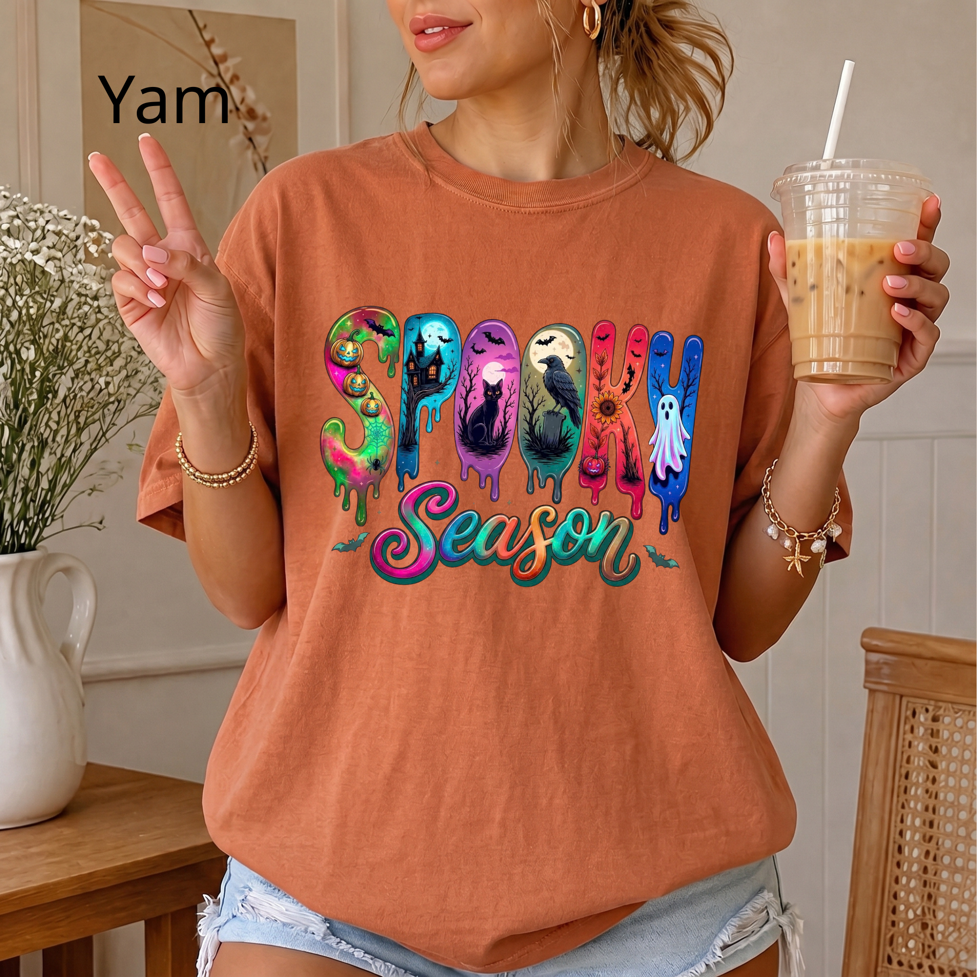 Spooky Season Graphic T-Shirt, Colorful Halloween Retro Vintage Tee, Cute Spooky Vibe Fall Shirt