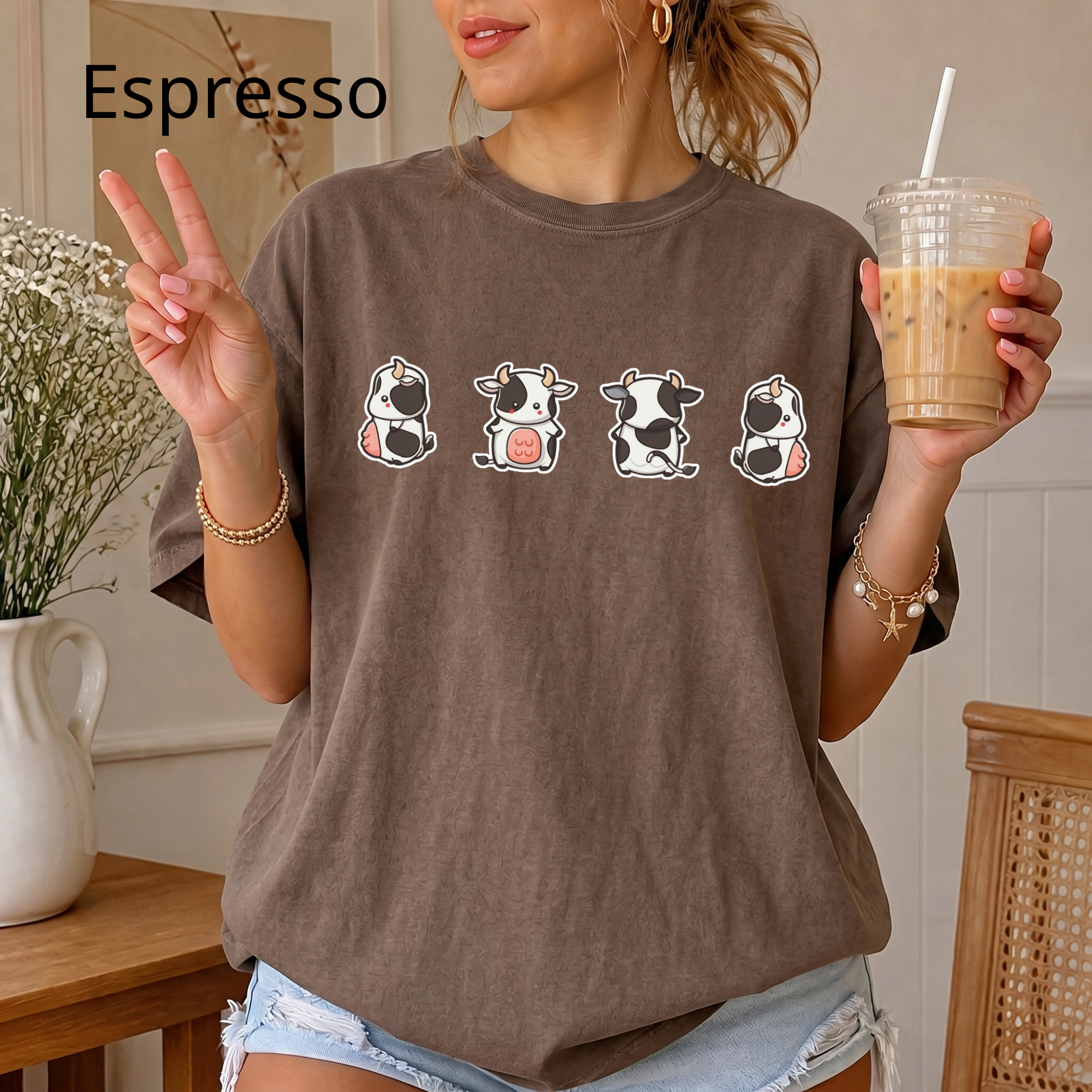 Kawaii Mini Cows Graphic Tee | Cute Chibi Cow Shirt for Animal Lovers | Cute Farm Shirt