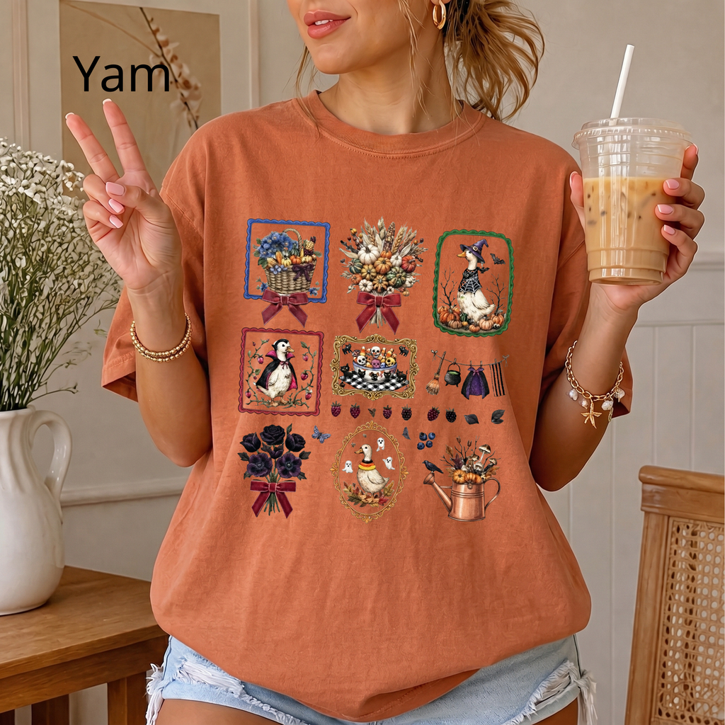 Vintage Halloween Duck Graphic T-Shirt - Spooky Autumn Fall Season Crewneck Tee — Garden Collage Tee