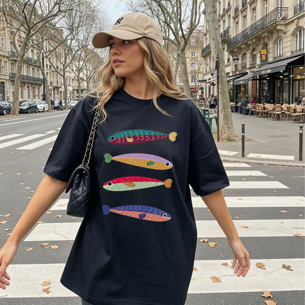 Feng Shui Fish T-Shirt, Cute Colorful Fish Tee, Aesthetic Pastel Graphic Shirt, Boho Fish Art Lover Gift, Quirky Indie Oversized Top