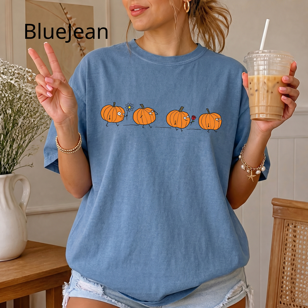Cute Pumpkin Parade Comfort Colors T-Shirt — Cute Minimal Halloween Pumpkin Tee, Fall Aesthetic Graphic Tee