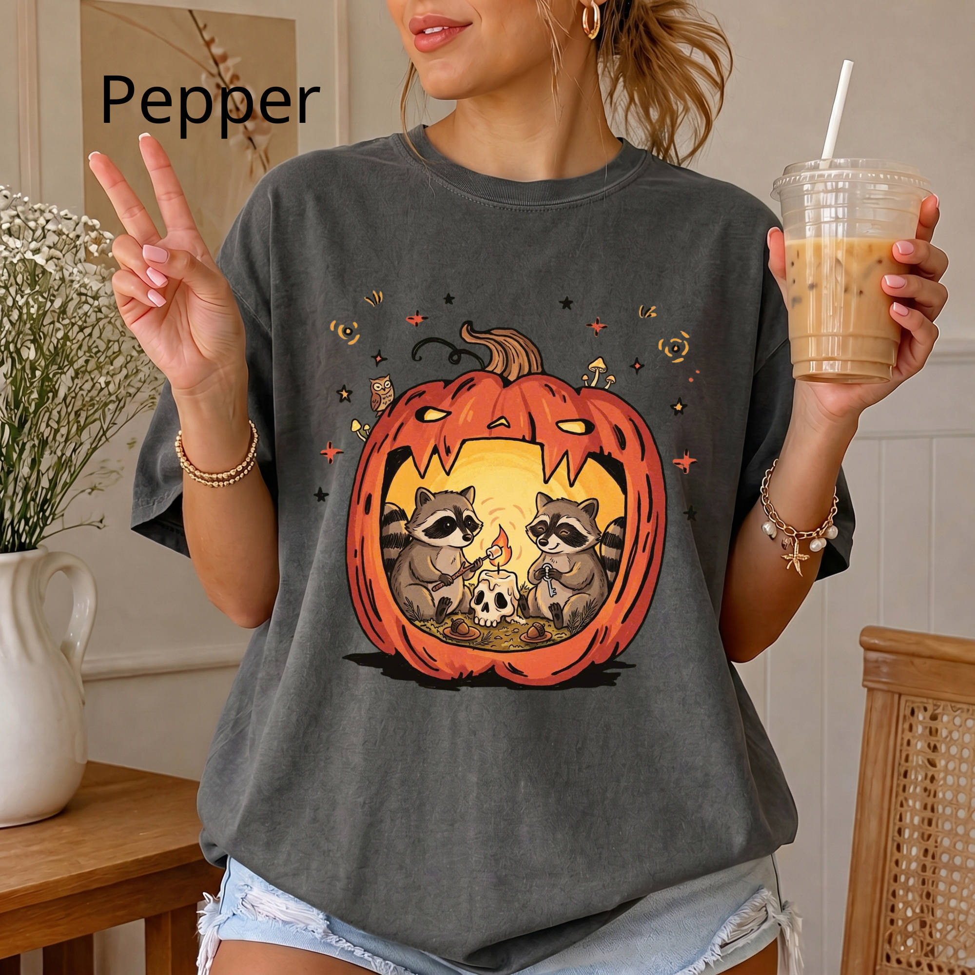 Raccoon Pumpkin Halloween Shirt, Spooky Season Comfort Colors T-Shirt, Cute Autumn Animal Graphic Tee