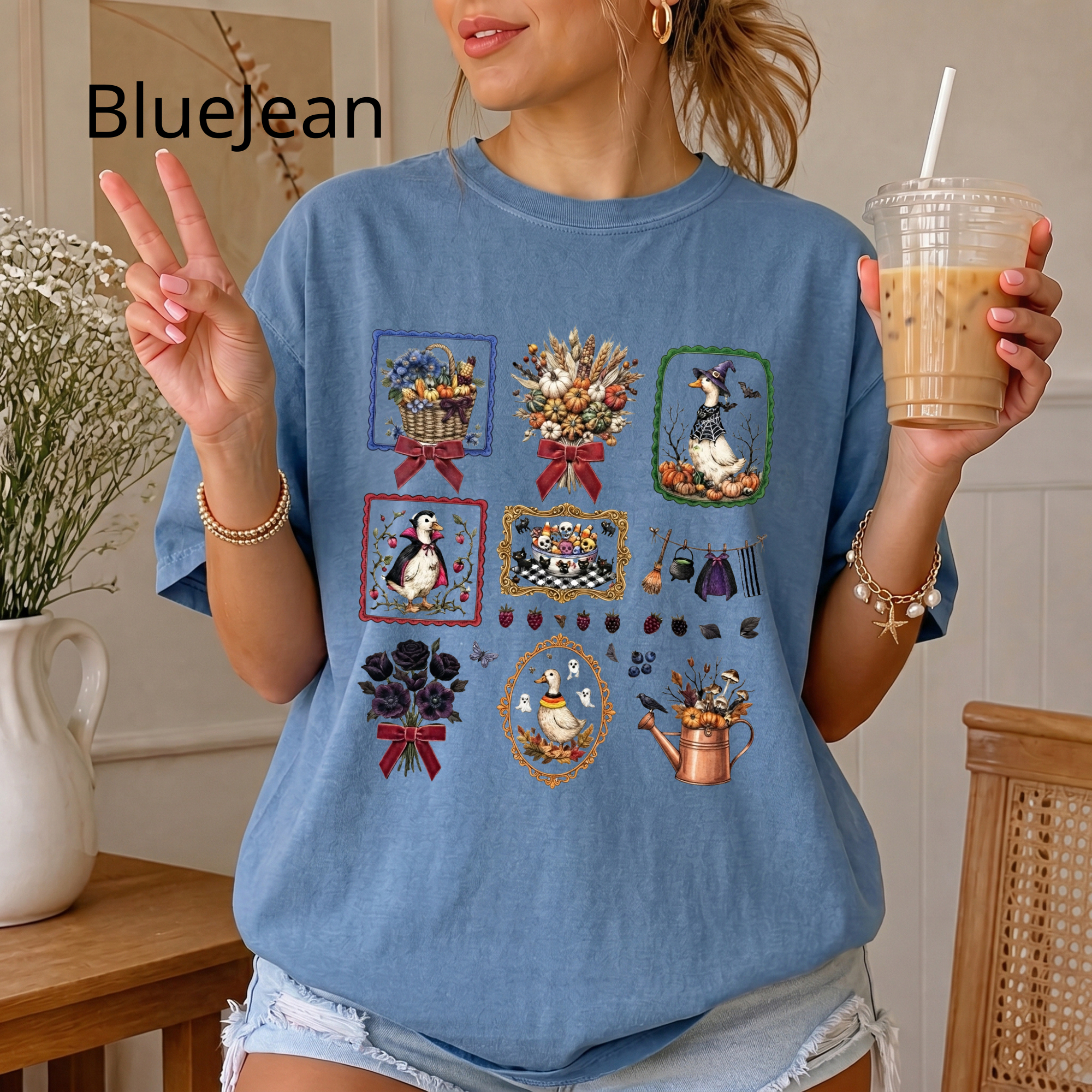 Vintage Halloween Duck Graphic T-Shirt - Spooky Autumn Fall Season Crewneck Tee — Garden Collage Tee