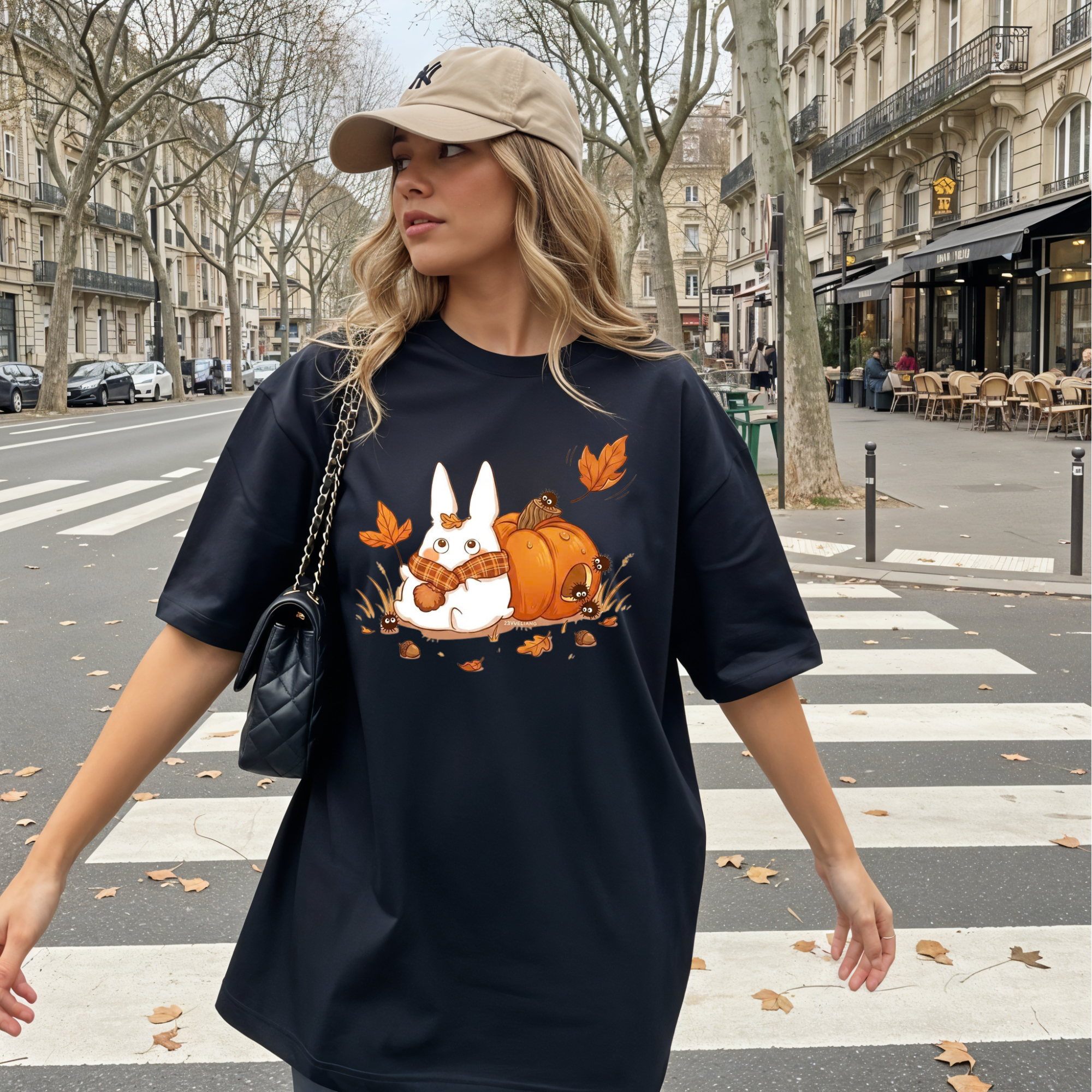 Studio Ghibli Autumn T-Shirt, Cute White Rabbit and Soot Sprites Tee, Spooky Season Pumpkin Shirt, Comfort Colors® Fall Apparel