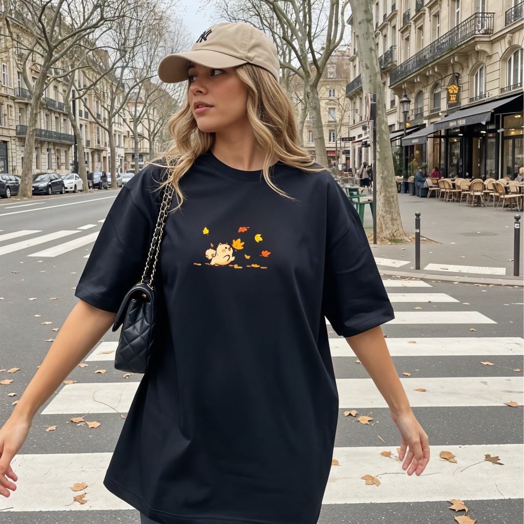 Comfort Colors Cute Dog Autumn Leaves T-Shirt, Kawaii Puppy Graphic Tee, Animal Shirt, Aesthetic Fall Outfit
