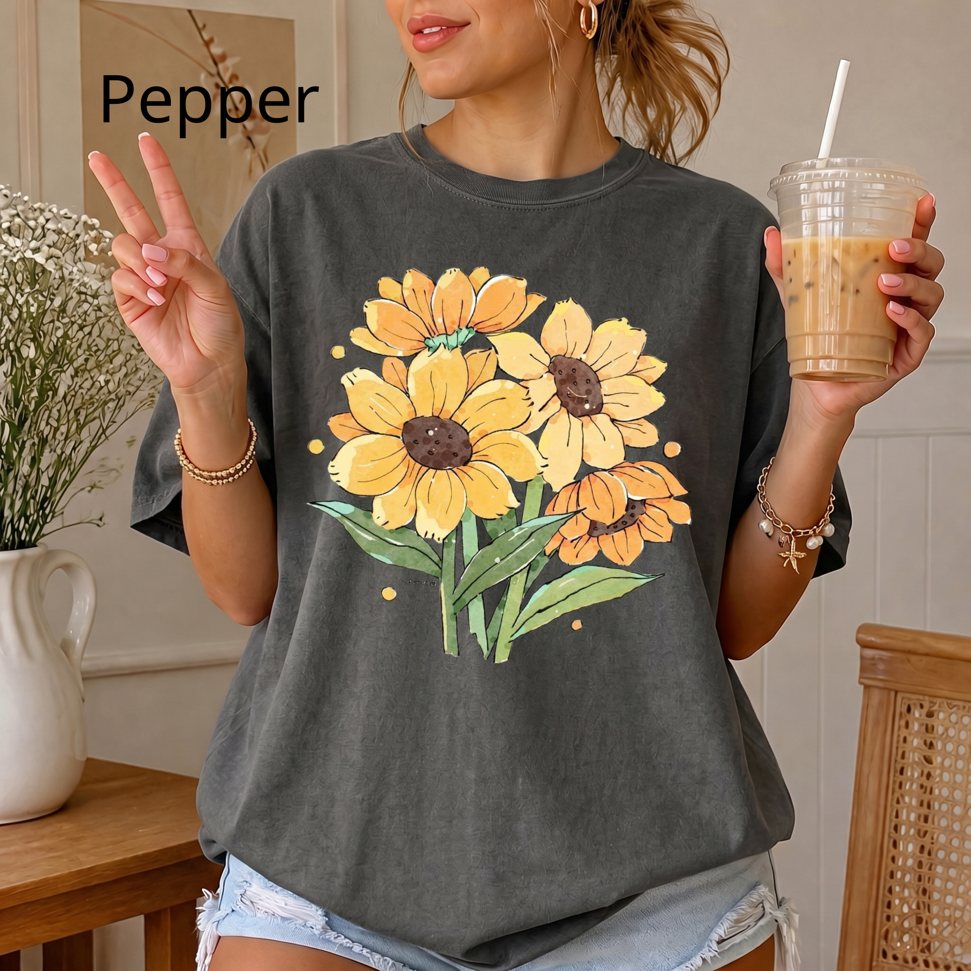 Vintage Sunflower Bouquet T-Shirt, Botanical Nature Lover T-Shirt, Cute Summer Nature Shirt