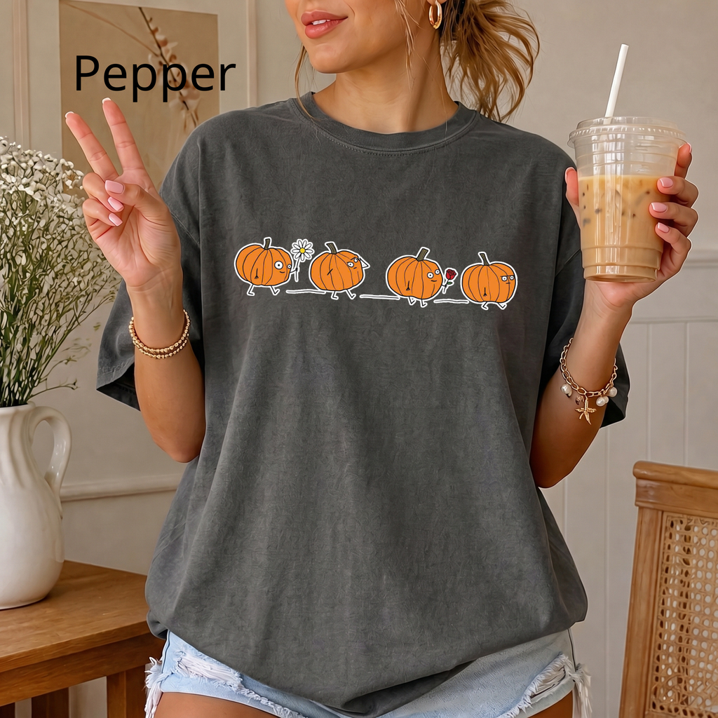 Cute Pumpkin Parade Comfort Colors T-Shirt — Cute Minimal Halloween Pumpkin Tee, Fall Aesthetic Graphic Tee