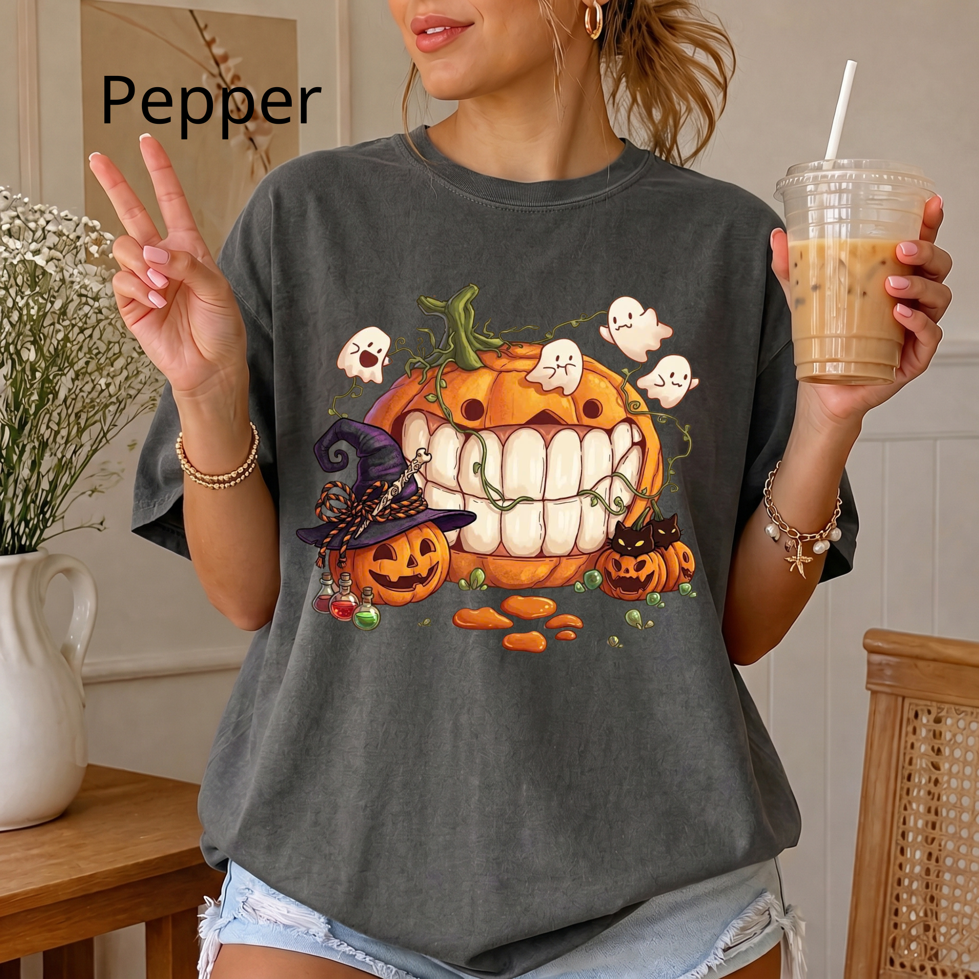 Halloween Pumpkin T-Shirt, Spooky Cute Ghost Graphic Tee, Funny Witch Hat Pumpkin Shirt, Retro Style Fall Festival T-Shirt, Cute Halloween Gift