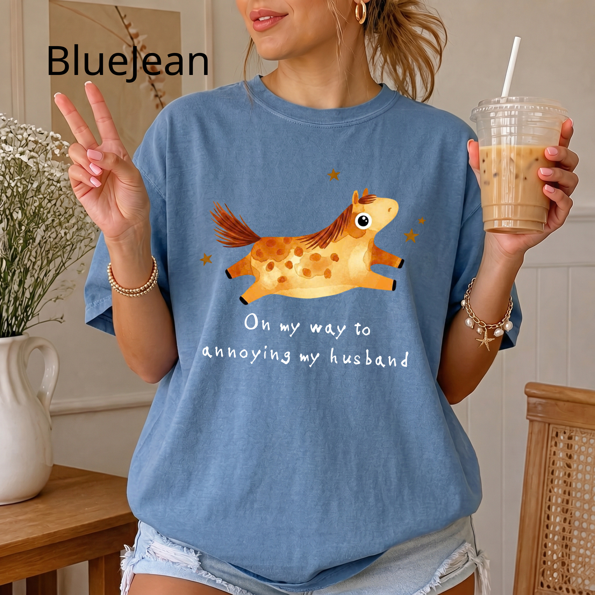 Custom "On My Way To Annoying my husband" Comfort Colors T-Shirt, Funny Horse Graphic Tee, Cute Animal Lover Gift