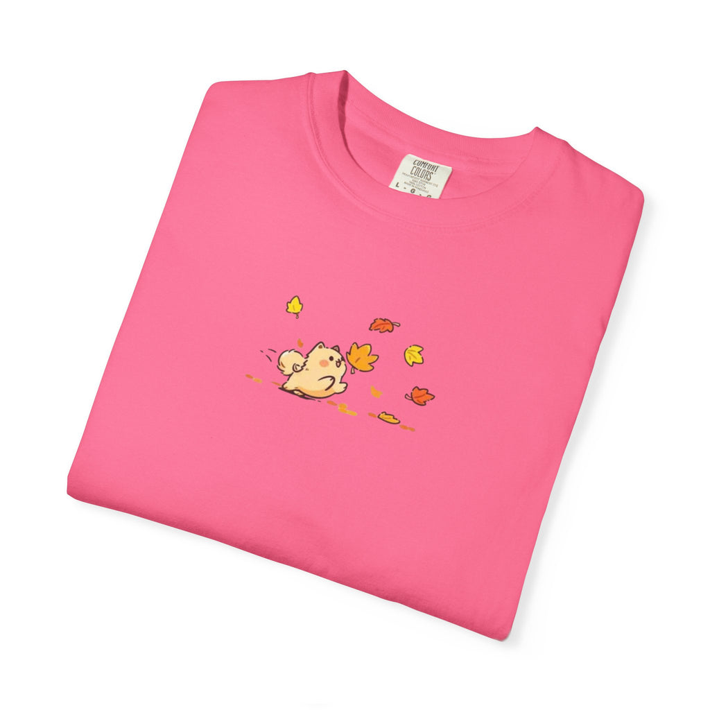 Comfort Colors Cute Dog Autumn Leaves T-Shirt, Kawaii Puppy Graphic Tee, Animal Shirt, Aesthetic Fall Outfit