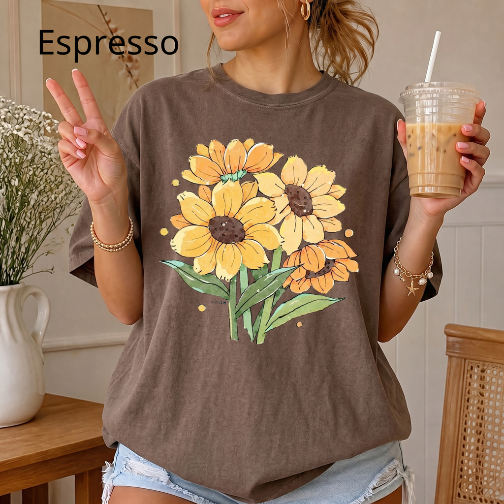 Vintage Sunflower Bouquet T-Shirt, Botanical Nature Lover T-Shirt, Cute Summer Nature Shirt