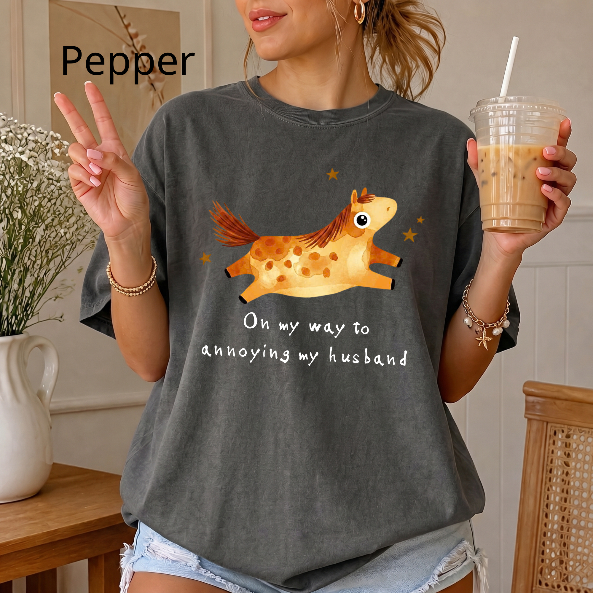 Custom "On My Way To Annoying my husband" Comfort Colors T-Shirt, Funny Horse Graphic Tee, Cute Animal Lover Gift