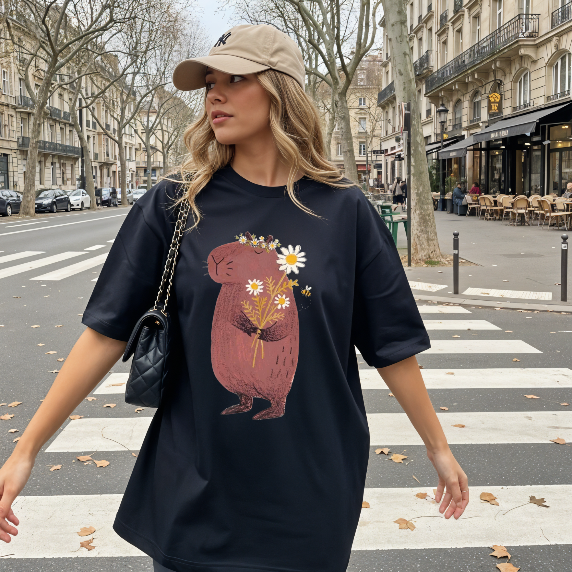 Comfort Color Cute Capybara with Daisy Bouquet Graphic T-Shirt - Unisex Cotton Tee