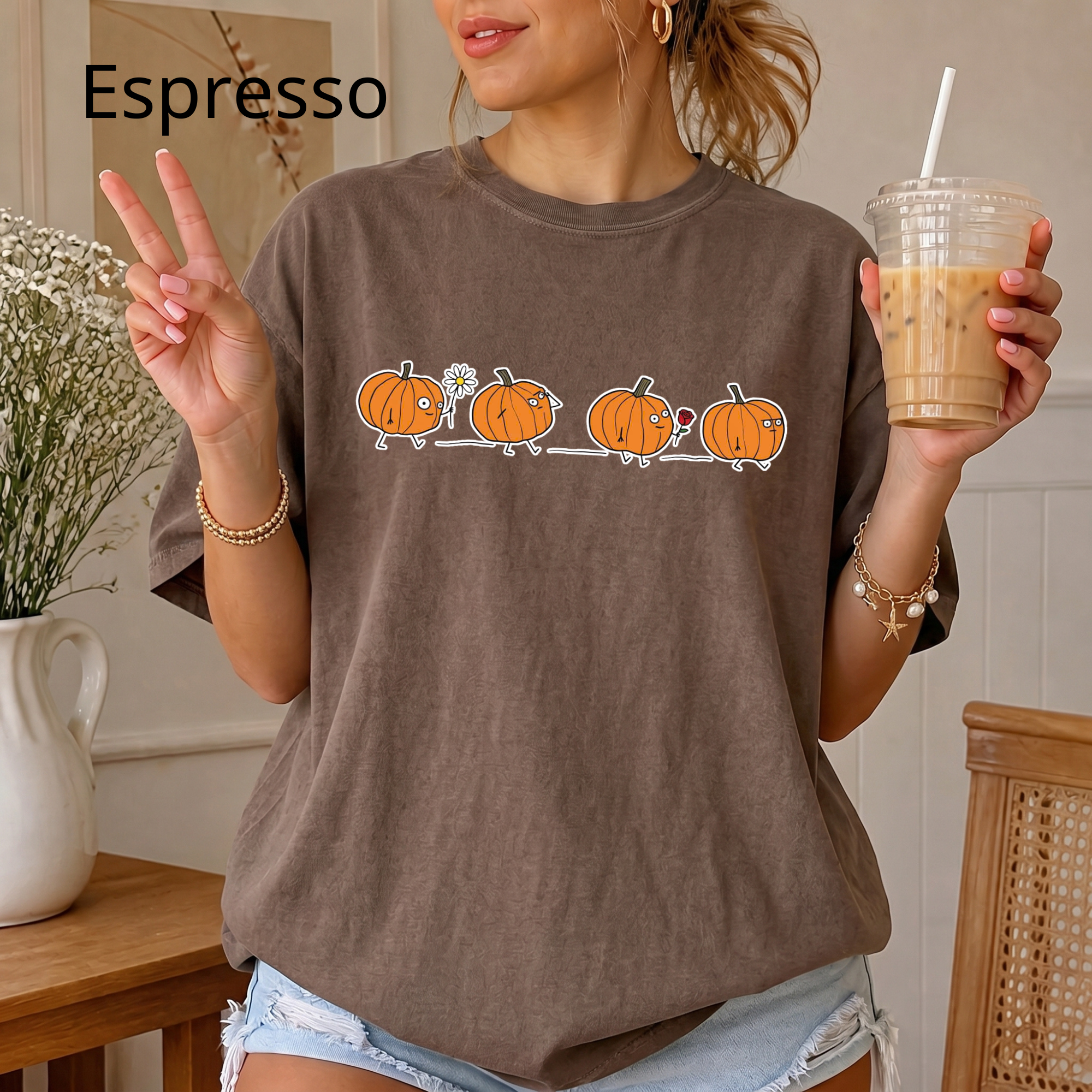 Cute Pumpkin Parade Comfort Colors T-Shirt — Cute Minimal Halloween Pumpkin Tee, Fall Aesthetic Graphic Tee
