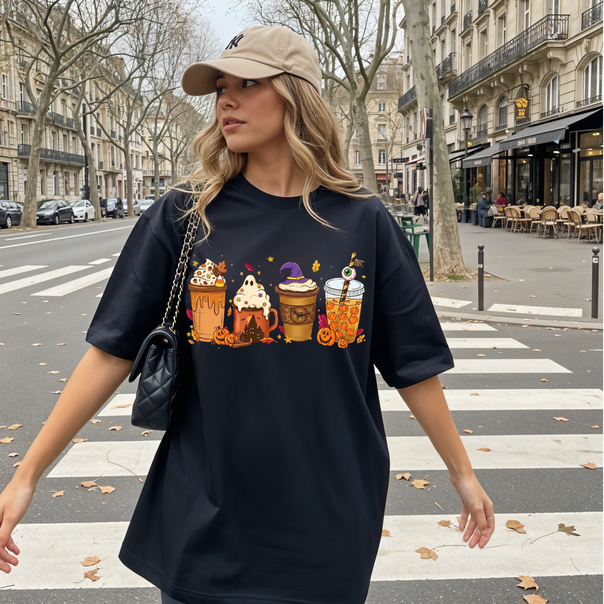Fall Vibes Halloween Drinks Graphic Tee, Iced Coffee Ghost Shirt, Cozy Autumn Season Shirt, Funny Coffee Lover Gift