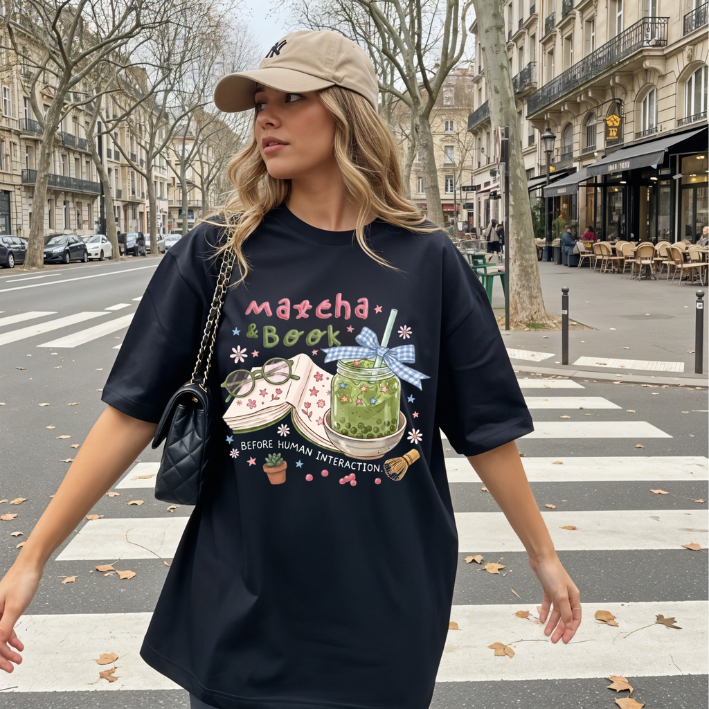 Bookworm Tee, Comfort Colors Reading Shirt, Cute Matcha Cup Shirt, Cozy Book Lover Gift