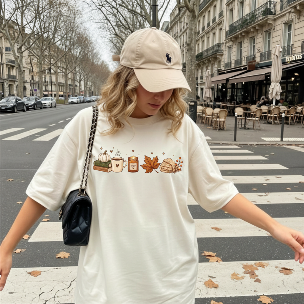 Cozier Fall Comfort Colors Shirt, Autumn Aesthetic T-shirt, Cute Pumpkin and Coffee Book Lover Tee
