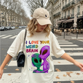 "I Love Your Weird Brain" Funny Alien Couple T-Shirt — Cute Retro Space Graphic Tee