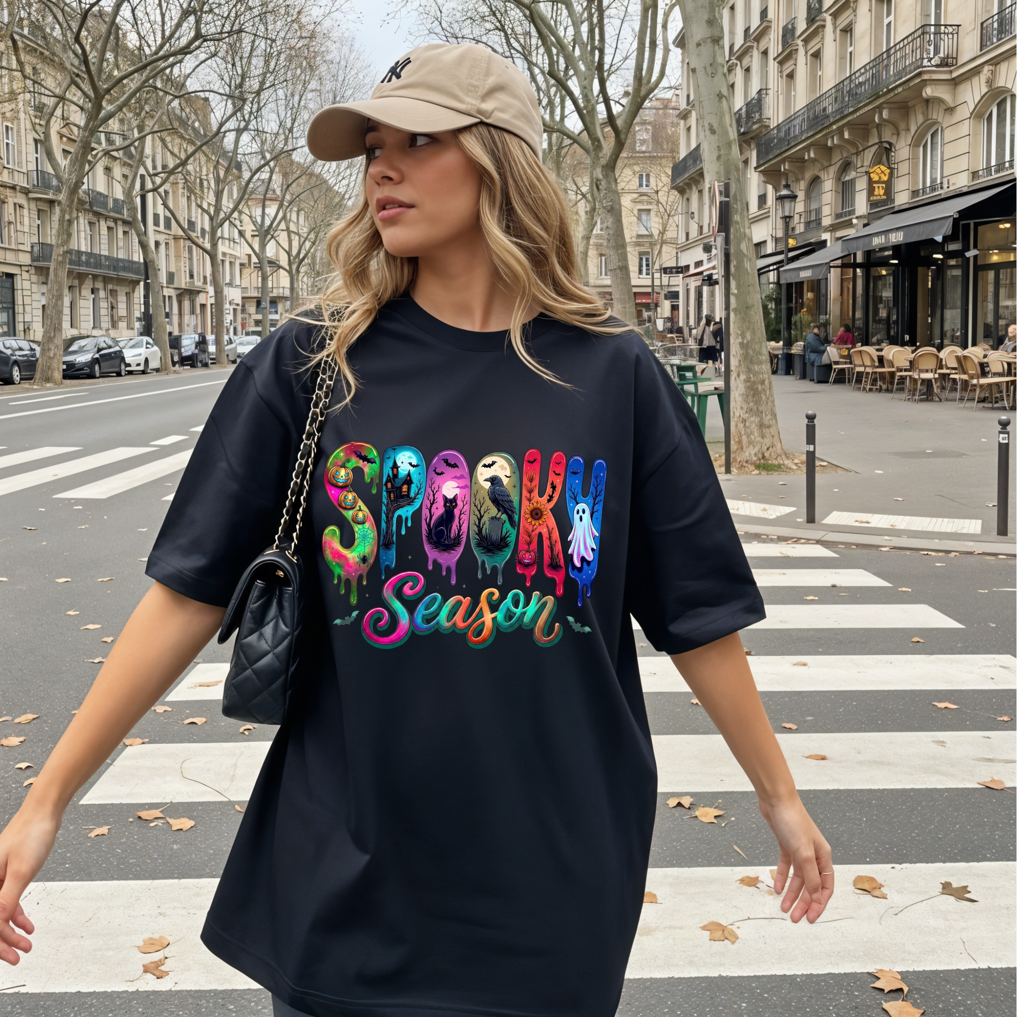 Spooky Season Graphic T-Shirt, Colorful Halloween Retro Vintage Tee, Cute Spooky Vibe Fall Shirt