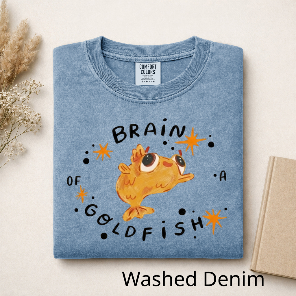 Brain of a Goldfish Cute Graphic Tee, Funny Fish T-Shirt, Aesthetic Retro Casual Cotton Shirt