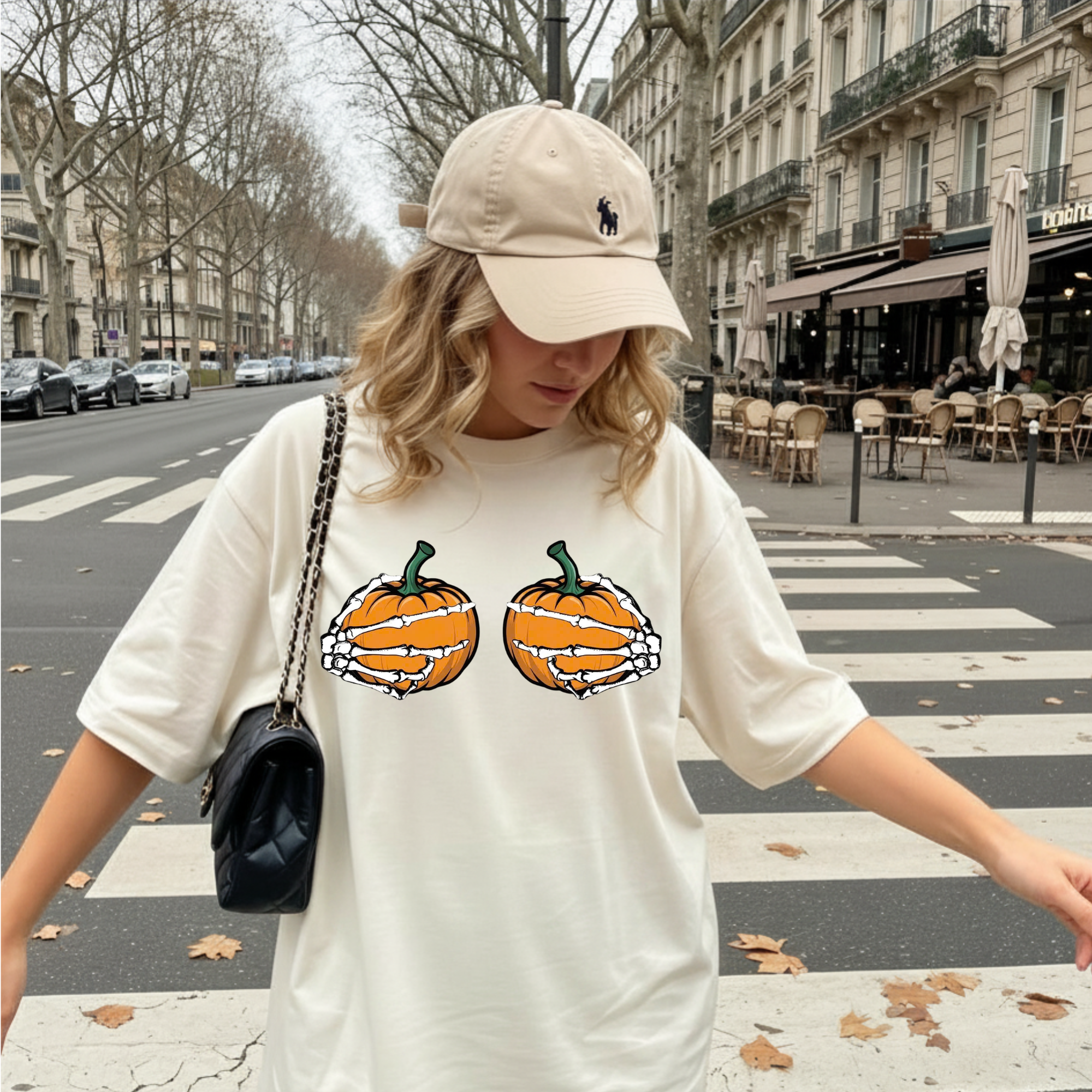 Spooky Season Pumpkin T-Shirt, Skeleton Hands Holding Pumpkins Graphic Tee, Cute Halloween Comfort Colors Shirt