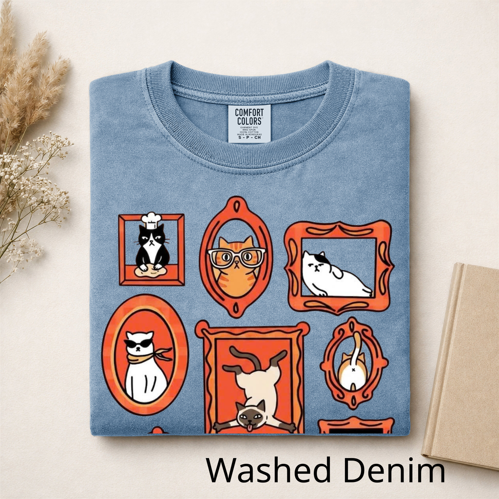 Vintage Cat Gallery T-Shirt, Funny Cats in Frames Graphic Tee, Cute Cat Lover Gift, Aesthetic Retro Animal Shirt