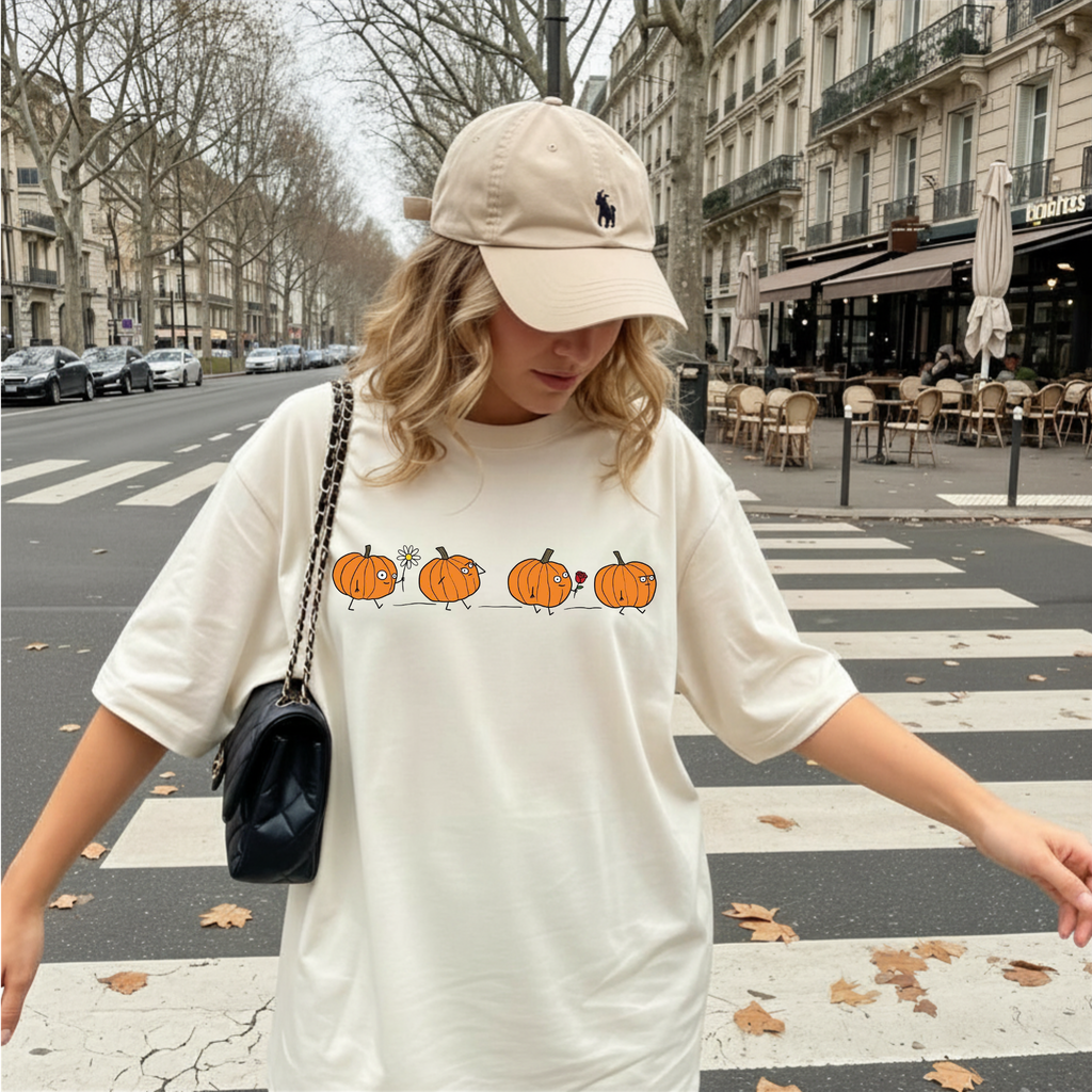Cute Pumpkin Parade Comfort Colors T-Shirt — Cute Minimal Halloween Pumpkin Tee, Fall Aesthetic Graphic Tee