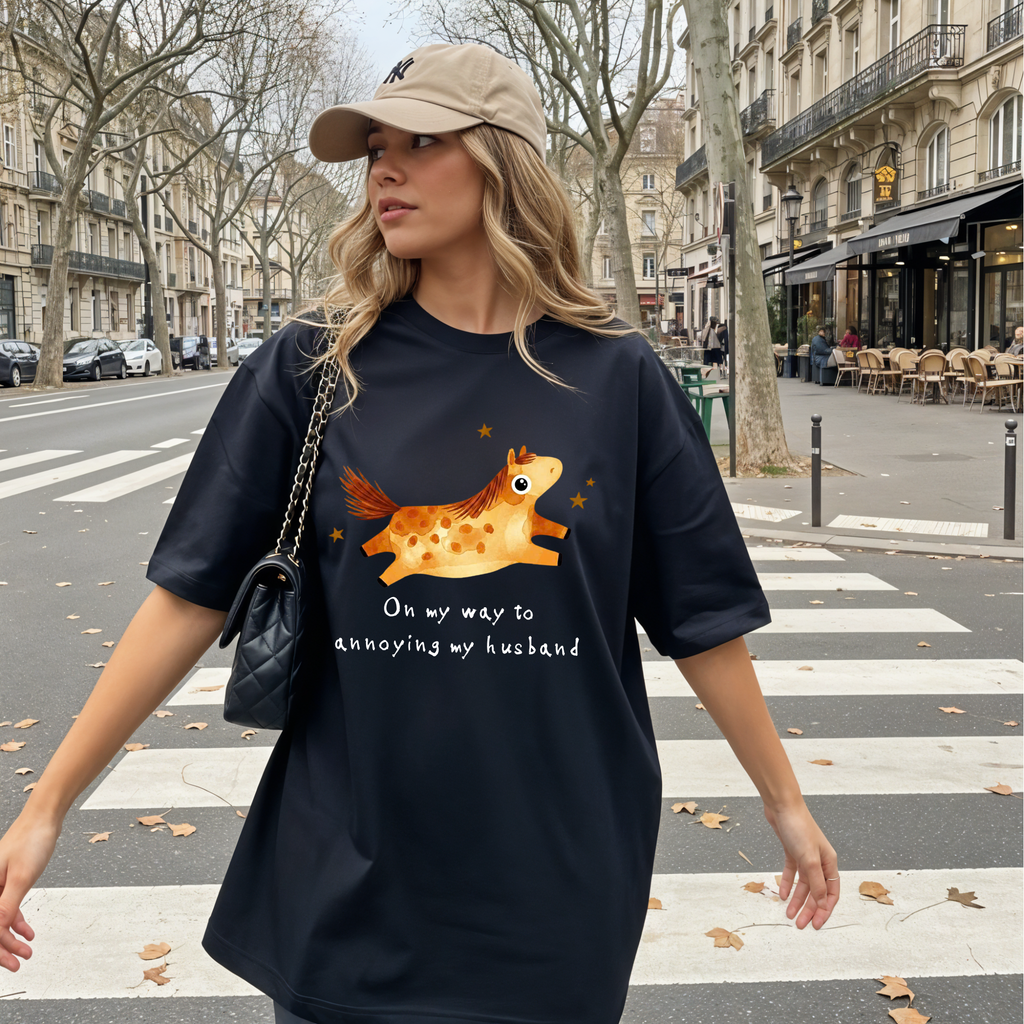 Custom "On My Way To Annoying my husband" Comfort Colors T-Shirt, Funny Horse Graphic Tee, Cute Animal Lover Gift