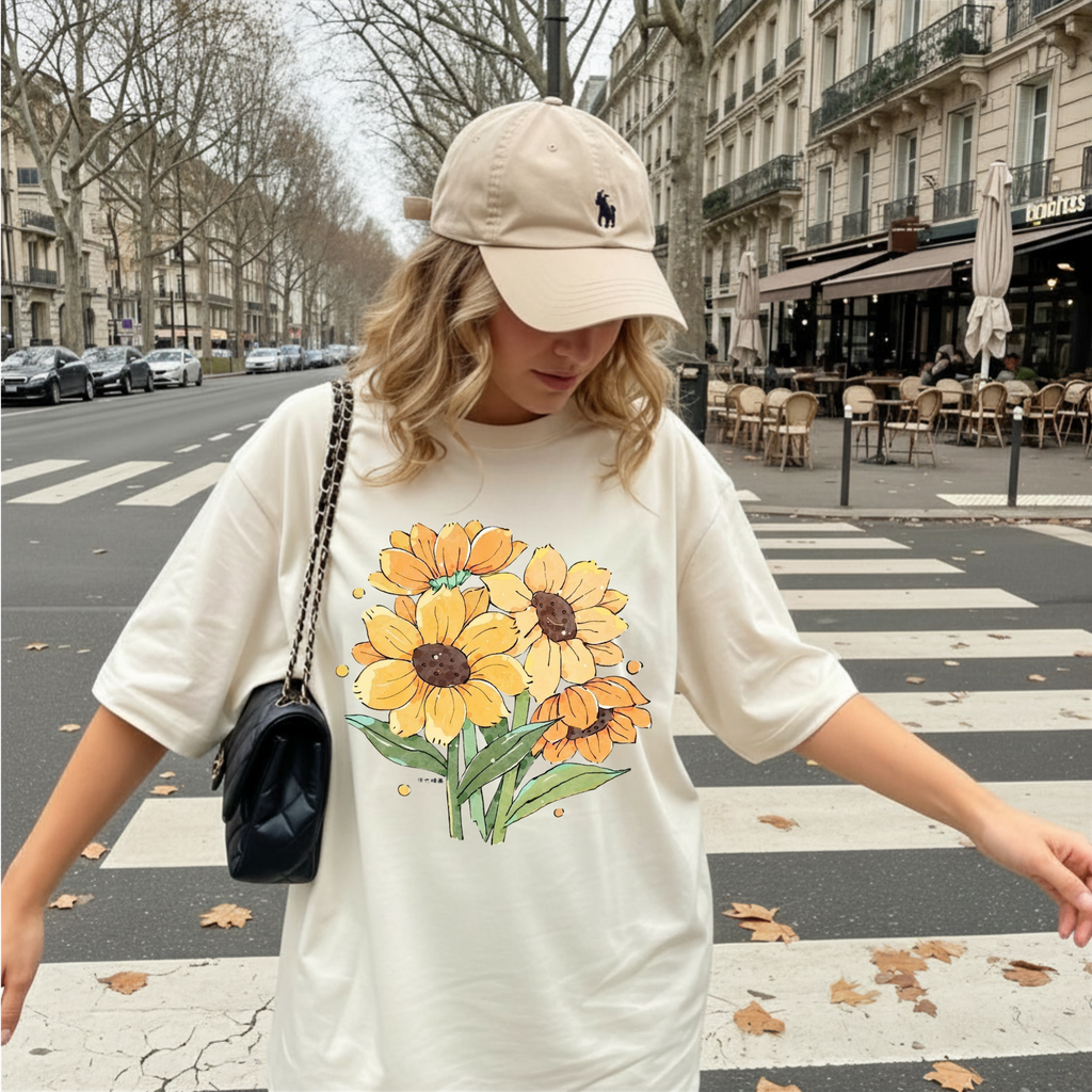 Vintage Sunflower Bouquet T-Shirt, Botanical Nature Lover T-Shirt, Cute Summer Nature Shirt