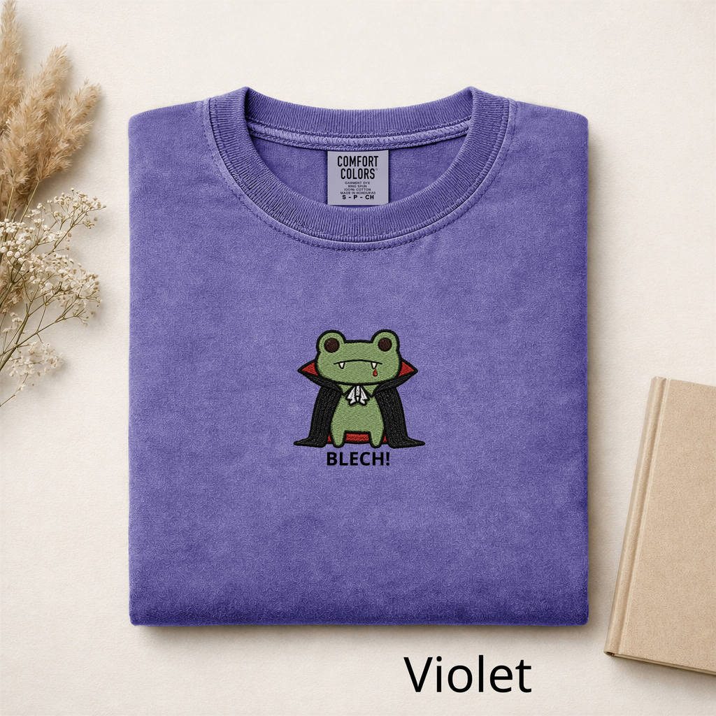 Vampire Frog Embroidered T-Shirt, Blech Cute Frog Tee, Spooky Season Aesthetic Shirt, Funny Gothic Animal Embroidery Gift