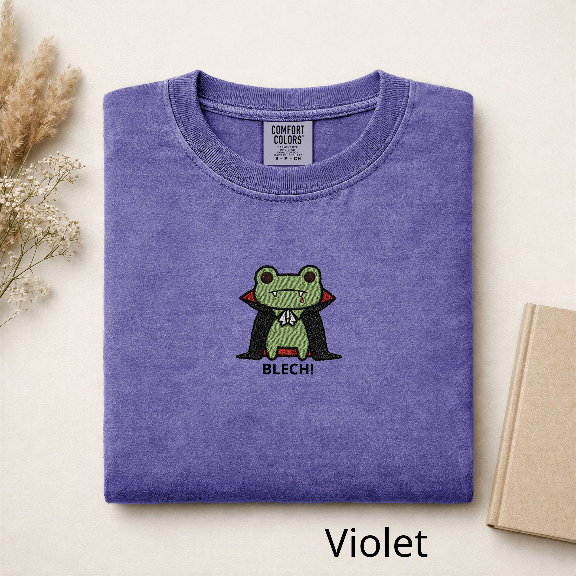 Vampire Frog Embroidered T-Shirt, Blech Cute Frog Tee, Spooky Season Aesthetic Shirt, Funny Gothic Animal Embroidery Gift