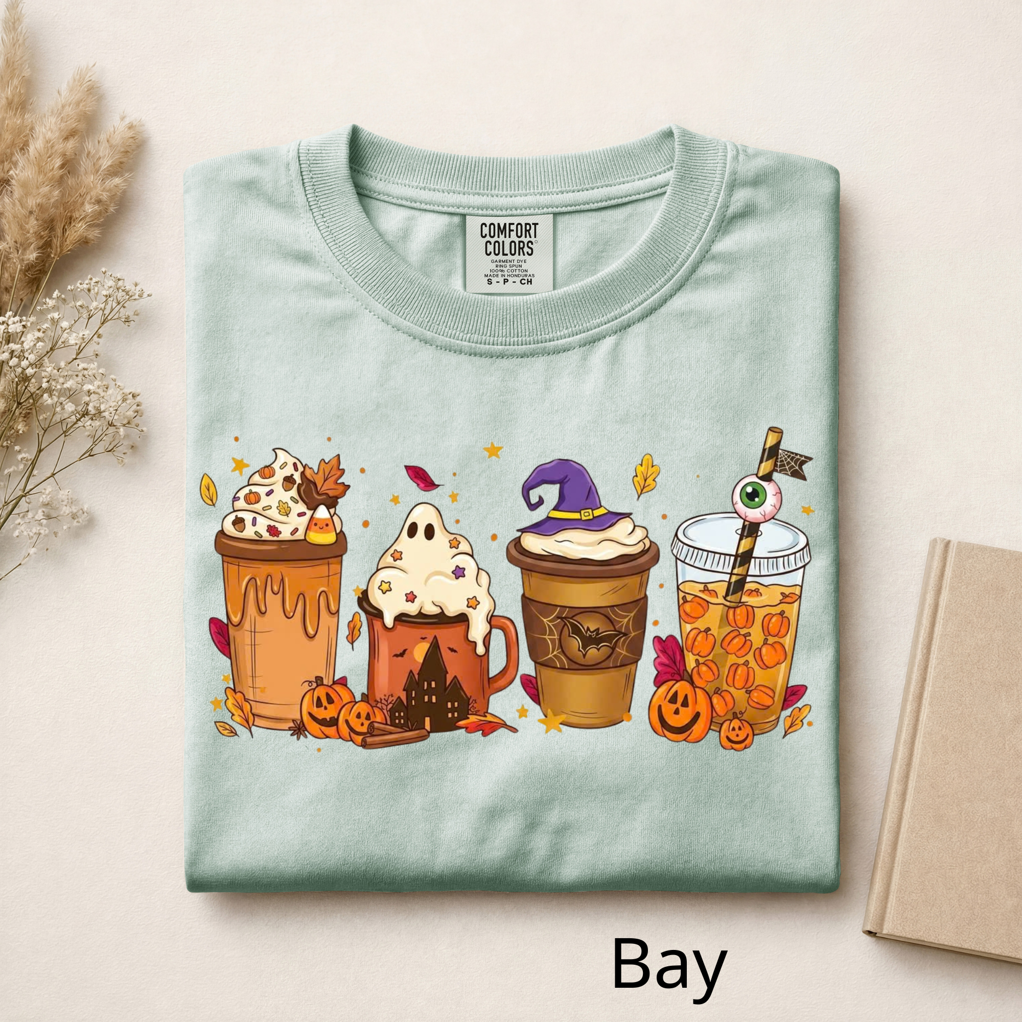 Fall Vibes Halloween Drinks Graphic Tee, Iced Coffee Ghost Shirt, Cozy Autumn Season Shirt, Funny Coffee Lover Gift
