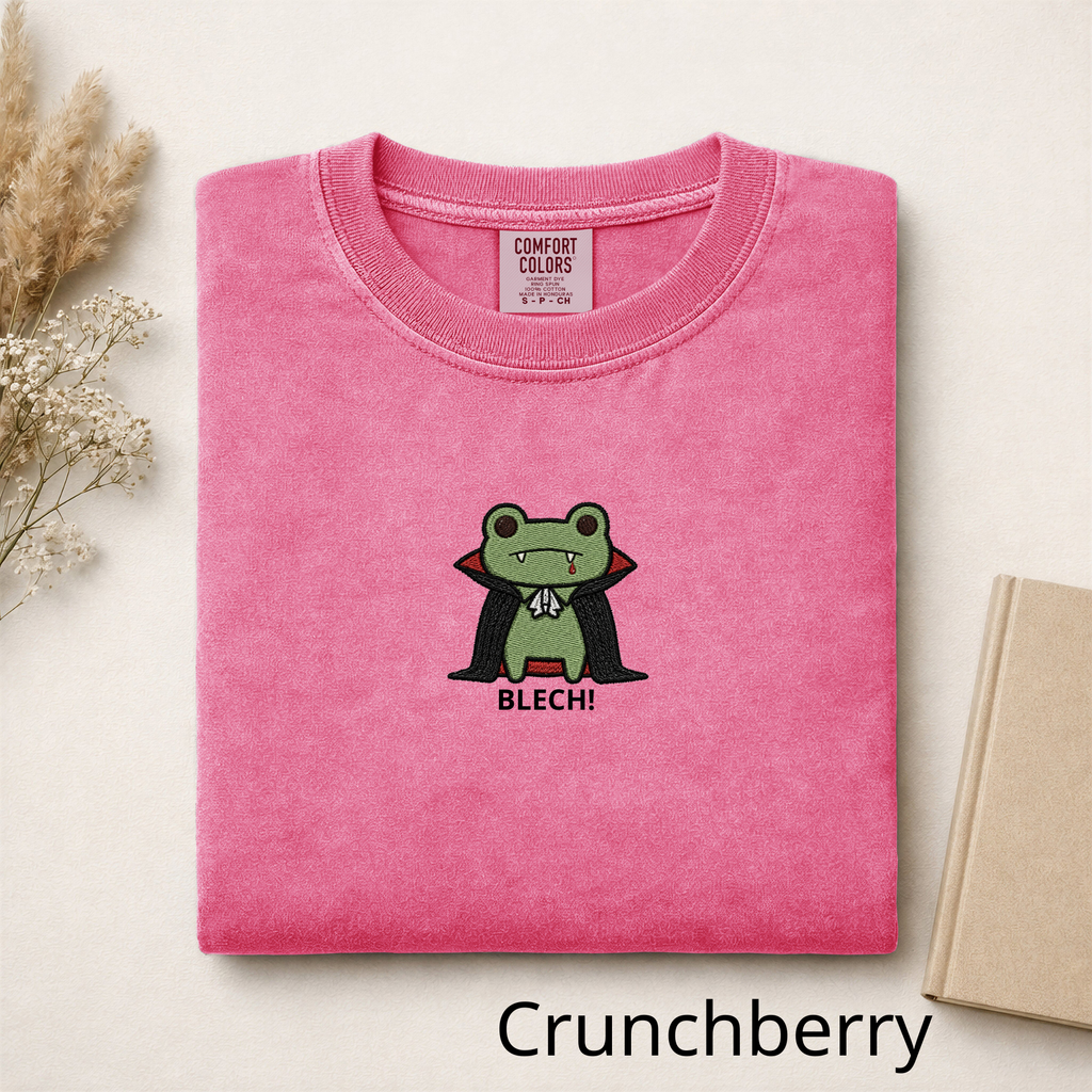 Vampire Frog Embroidered T-Shirt, Blech Cute Frog Tee, Spooky Season Aesthetic Shirt, Funny Gothic Animal Embroidery Gift